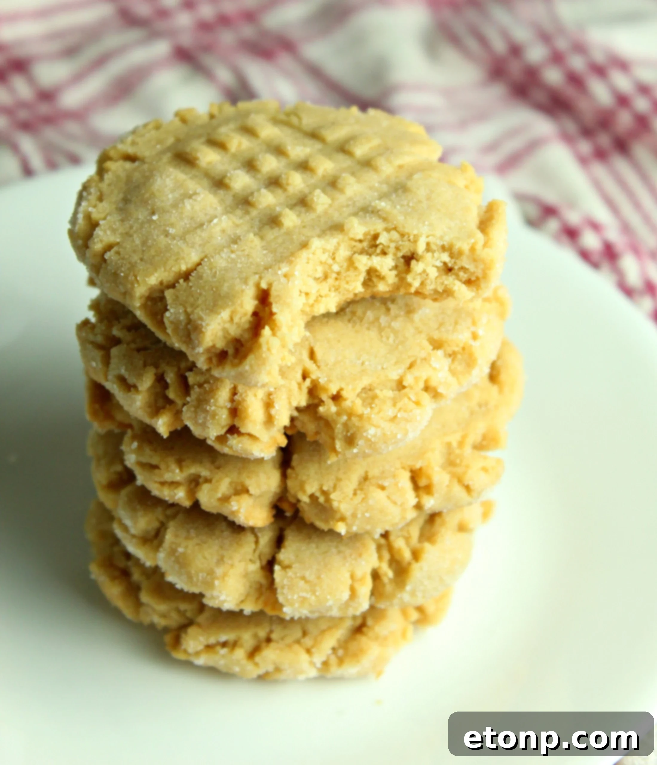 Close-up of baked peanut butter cookies cooling on a wire rack.