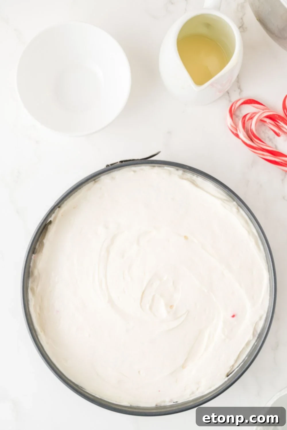 Peppermint Dream Cheesecake: A Festive No-Bake Delight 11 No Bake Peppermint Cheesecake in a cheesecake pan