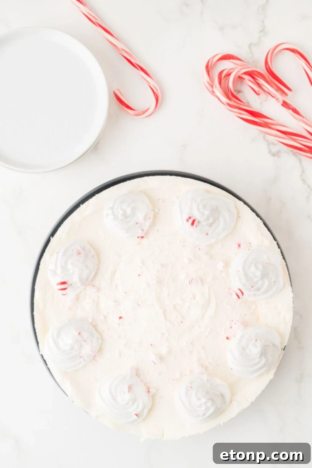 Peppermint Dream Cheesecake: A Festive No-Bake Delight 12 Top view of No Bake Peppermint Cheesecake