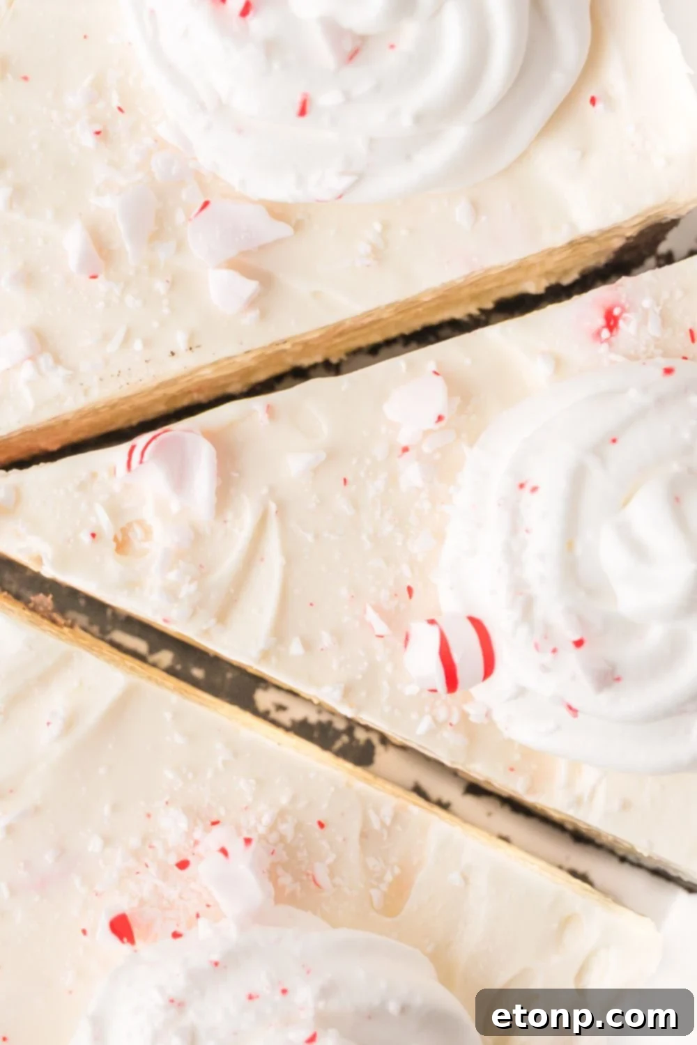 Peppermint Dream Cheesecake: A Festive No-Bake Delight 16 Slice cut out of peppermint cheesecake