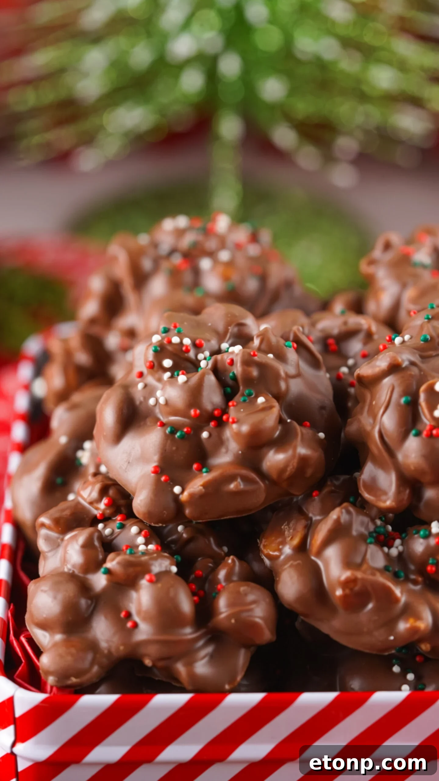 Slow Cooker Holiday Fudge: 4-Ingredient Magic 22 up close shot of Crockpot Christmas Candy in a Cookie Tin