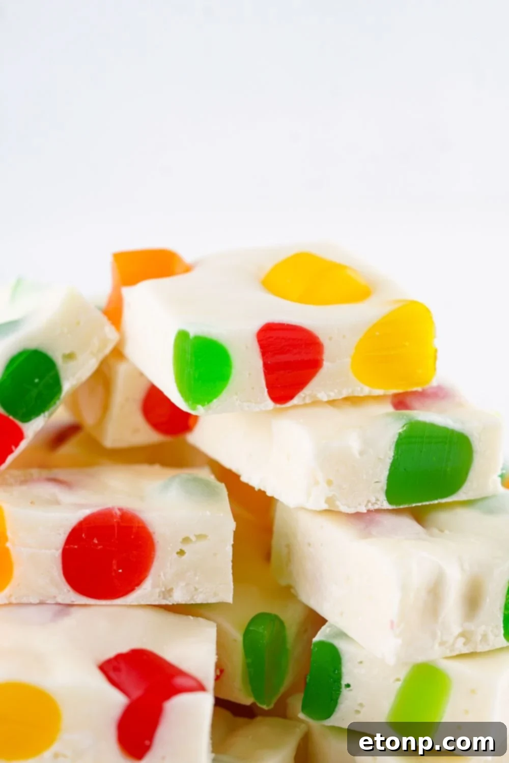 Holiday Gumdrop Nougat: A Nostalgic Christmas Treat 12 Christmas Gumdrop Nougat Candy stacked on a white table