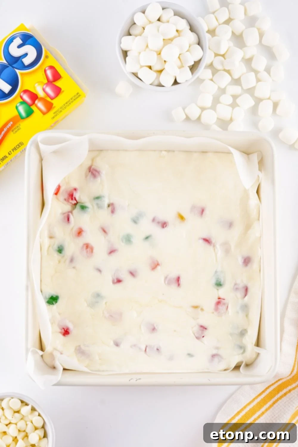 Holiday Gumdrop Nougat: A Nostalgic Christmas Treat 8 8x8 pan with Christmas Gumdrop Nougat Candy poured in it