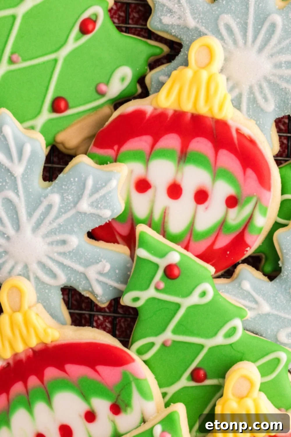 Adorned Sugar Cookies: Soft, Shapely, and Icing-Ready 23 Close-up of Christmas-shaped Decorated Sugar Cookies.