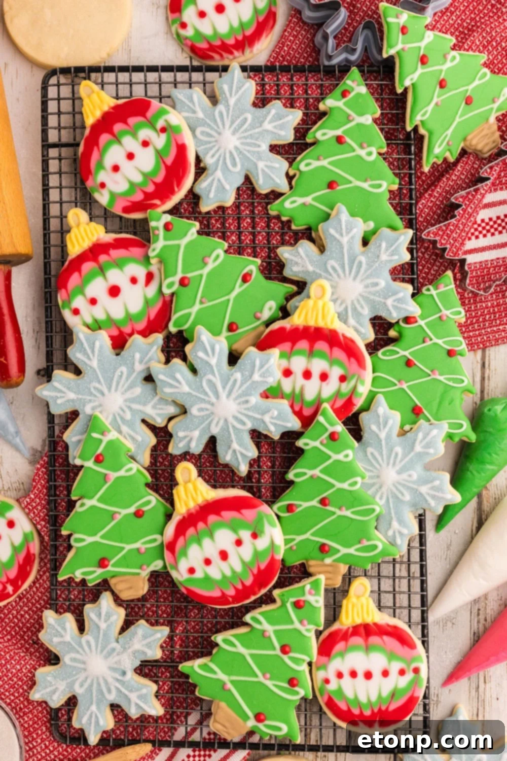 Adorned Sugar Cookies: Soft, Shapely, and Icing-Ready 24 Decorated Sugar Cookies on a cooling rack.