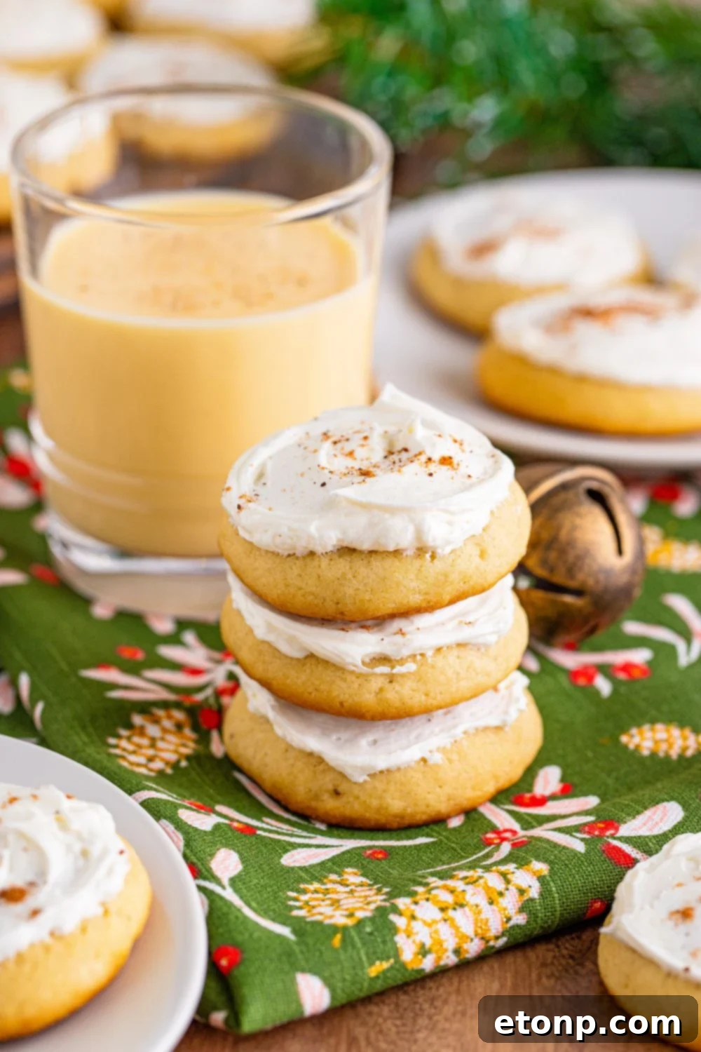 Soft Frosted Eggnog Cookies (Bakery Style Holiday Cookies) Delectable Holiday Eggnog Delights 15 Soft Frosted Eggnog Cookies stacked
