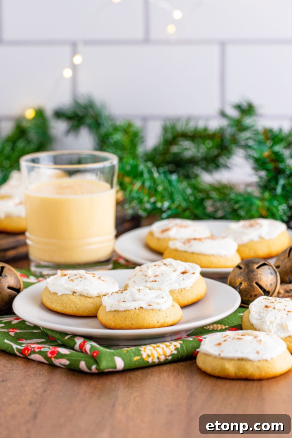 Soft Frosted Eggnog Cookies (Bakery Style Holiday Cookies) Delectable Holiday Eggnog Delights 19 Christmas themed table with eggnog cookies