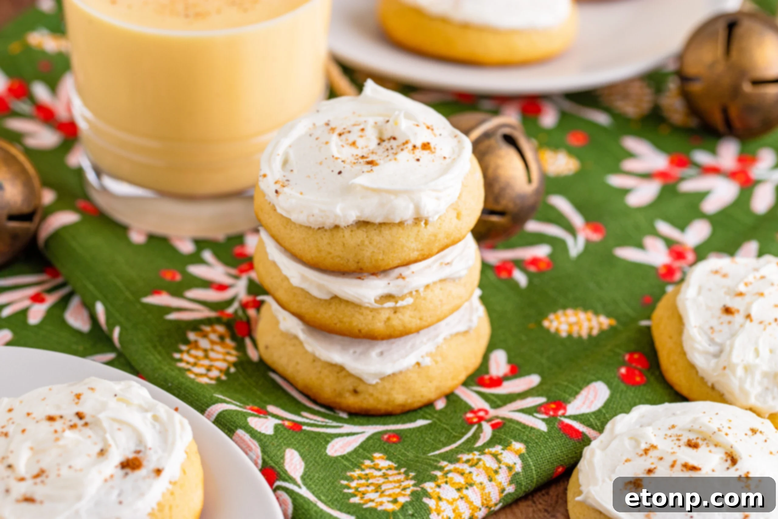 Soft Frosted Eggnog Cookies (Bakery Style Holiday Cookies) Delectable Holiday Eggnog Delights 20 Soft Frosted Eggnog Cookies stacked