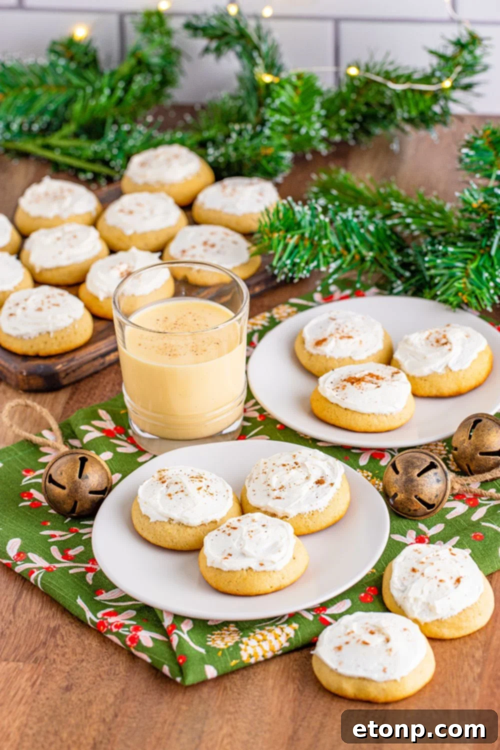 Soft Frosted Eggnog Cookies (Bakery Style Holiday Cookies) Delectable Holiday Eggnog Delights 22 Wooden table with Soft Frosted Eggnog Cookies