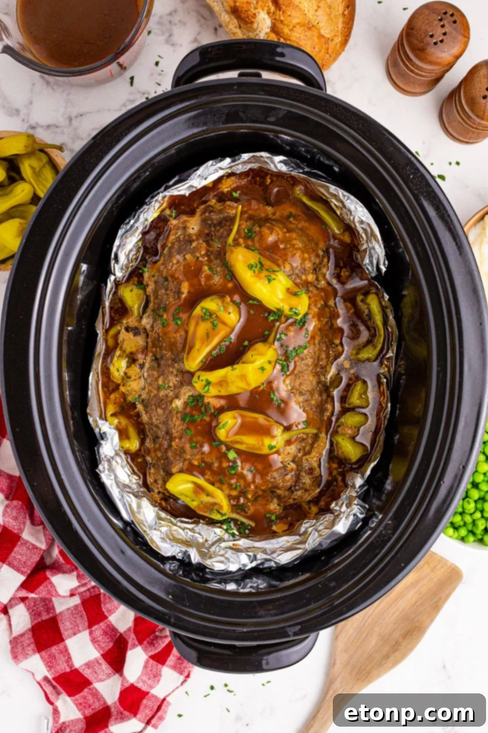 Finished Crockpot Mississippi Meatloaf
