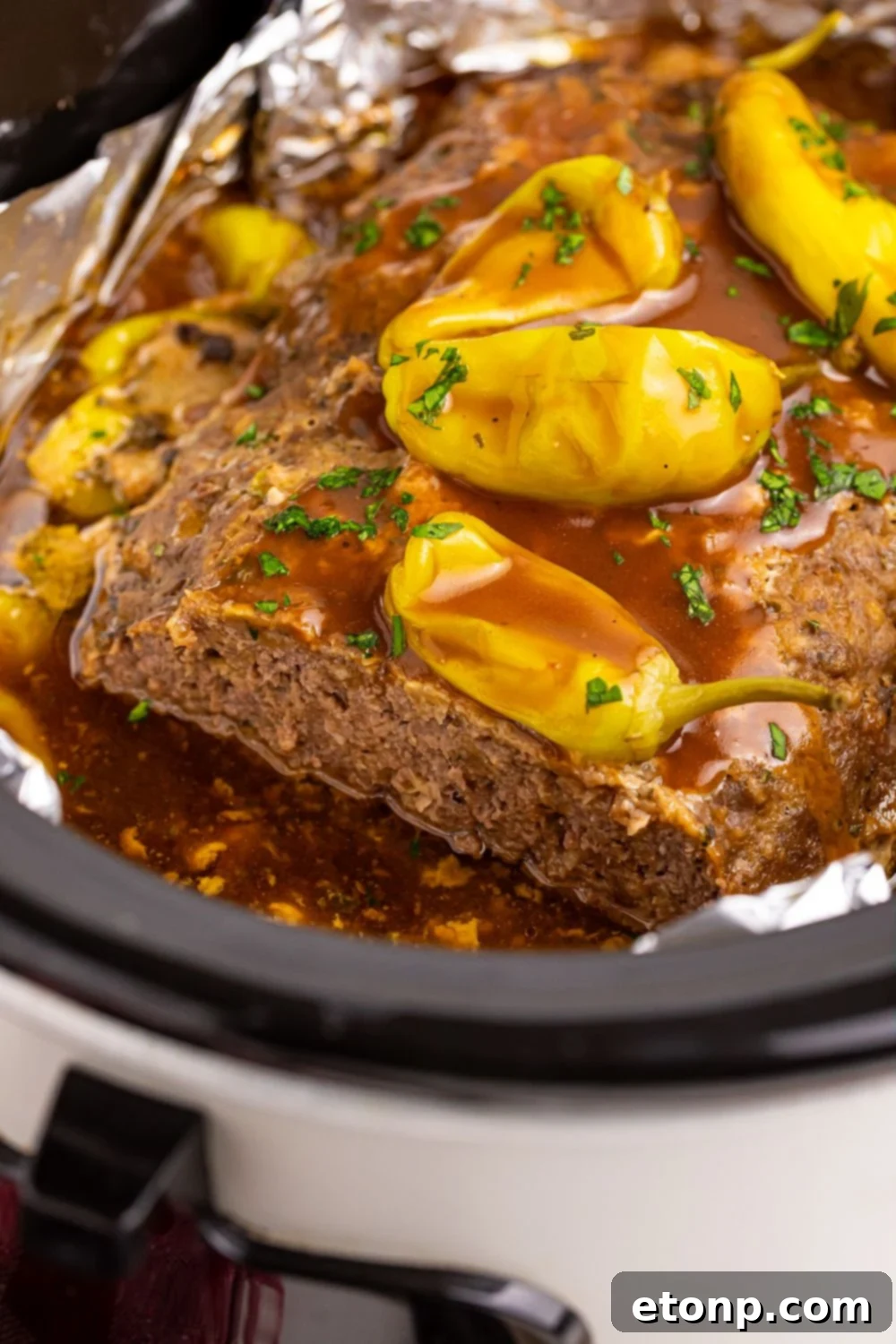 Close-up of Crockpot Mississippi Meatloaf
