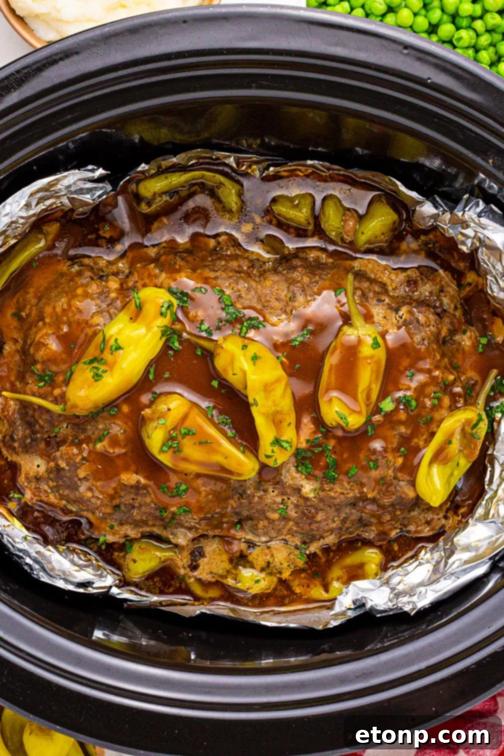 Crockpot Mississippi Meatloaf in the slow cooker