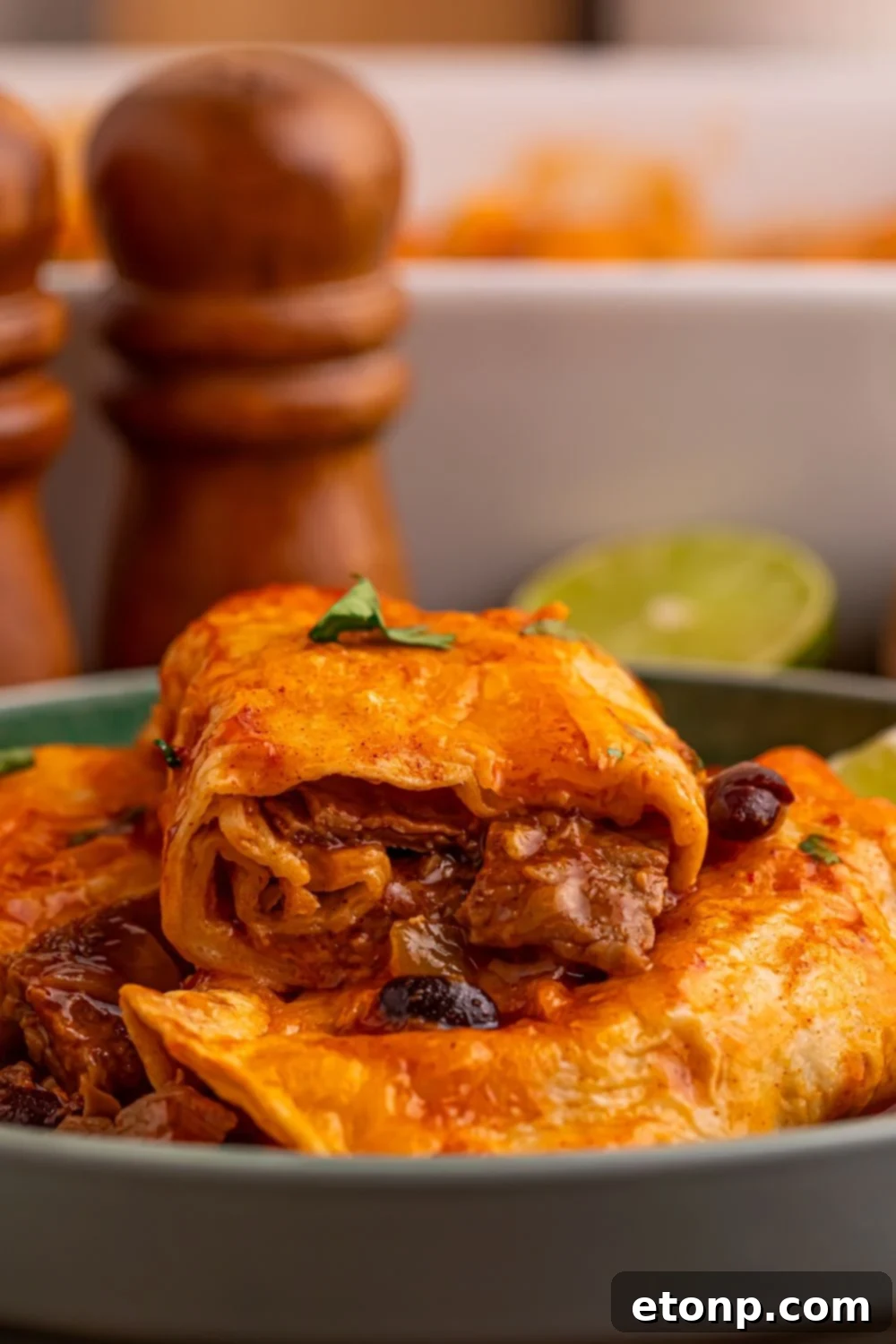 Beefy Enchiladas: A Fiesta of Flavor 4 Close-up of Steak Enchiladas showing the filling