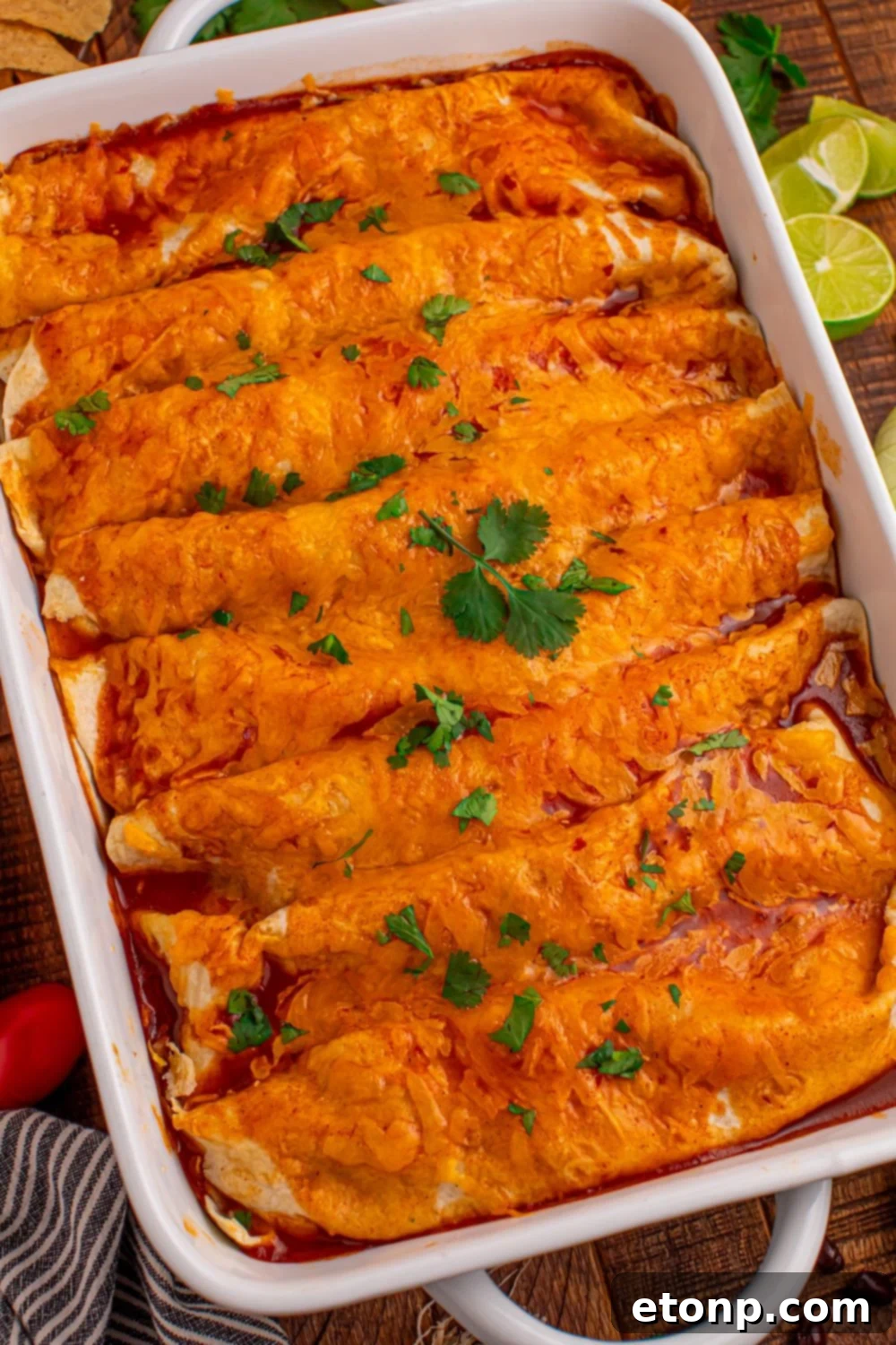 Beefy Enchiladas: A Fiesta of Flavor 10 Steak Enchiladas with cilantro sprinkle