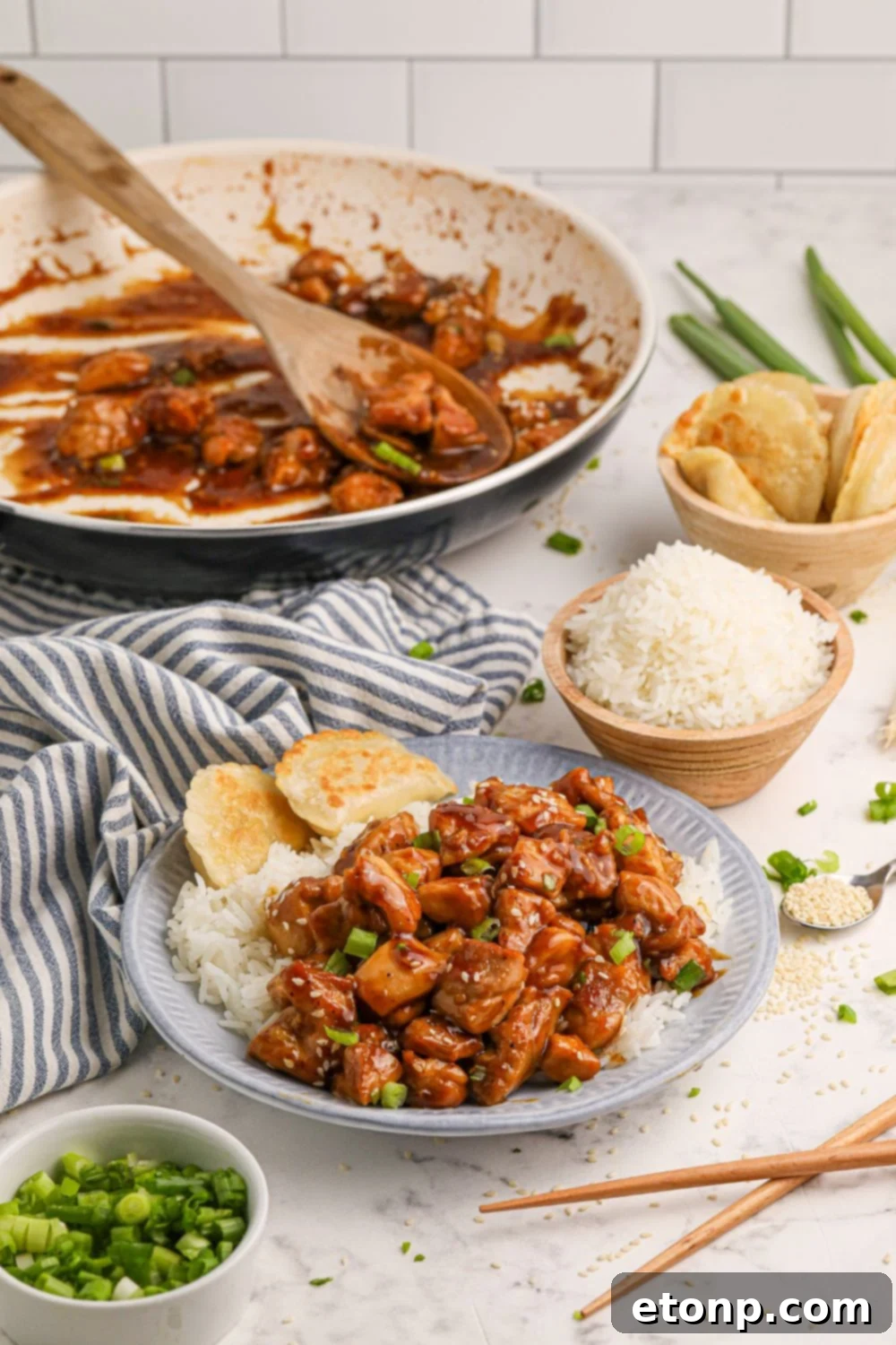 Bourbon Chicken and rice on a dinner table