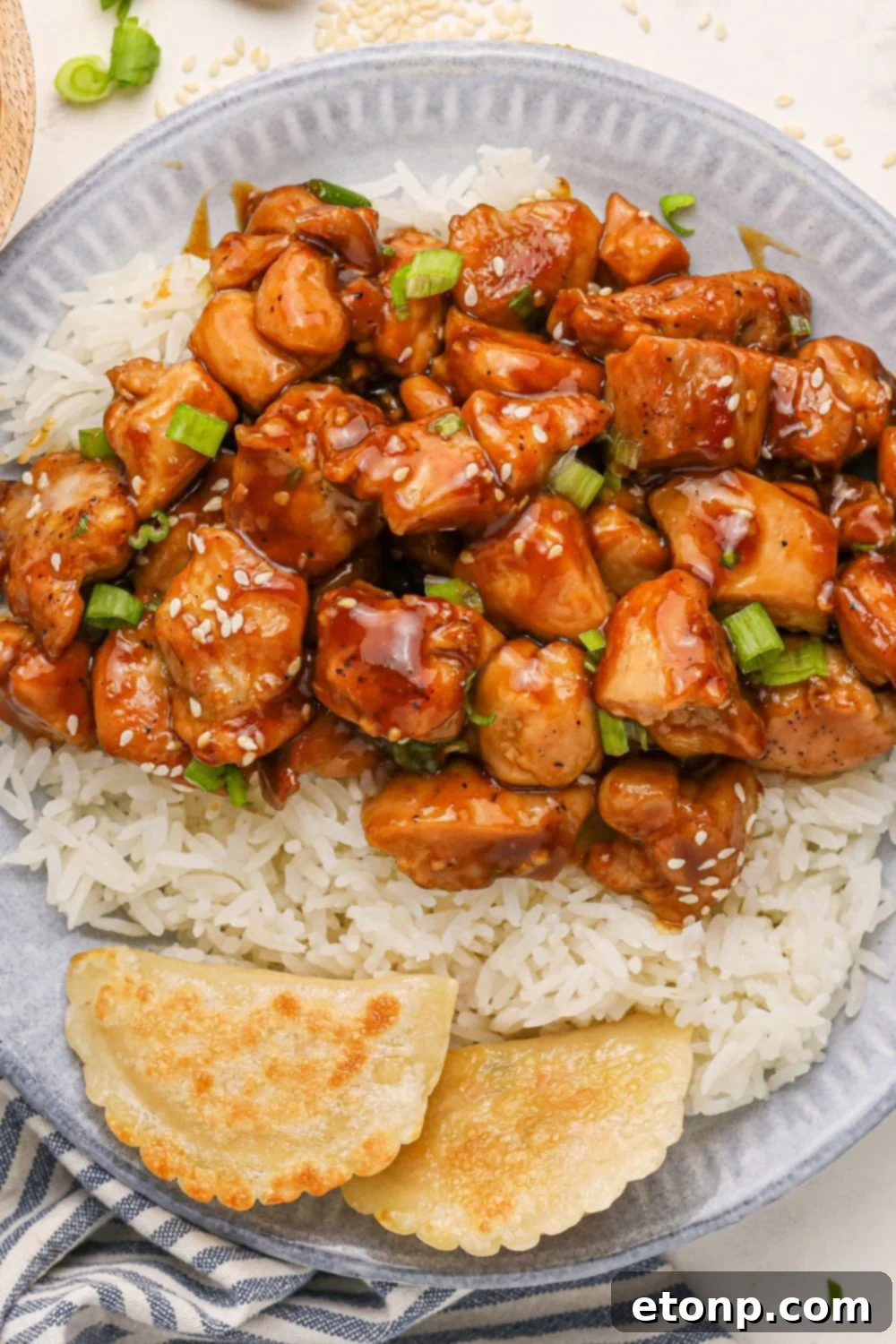 Bourbon Chicken on a plate with rice