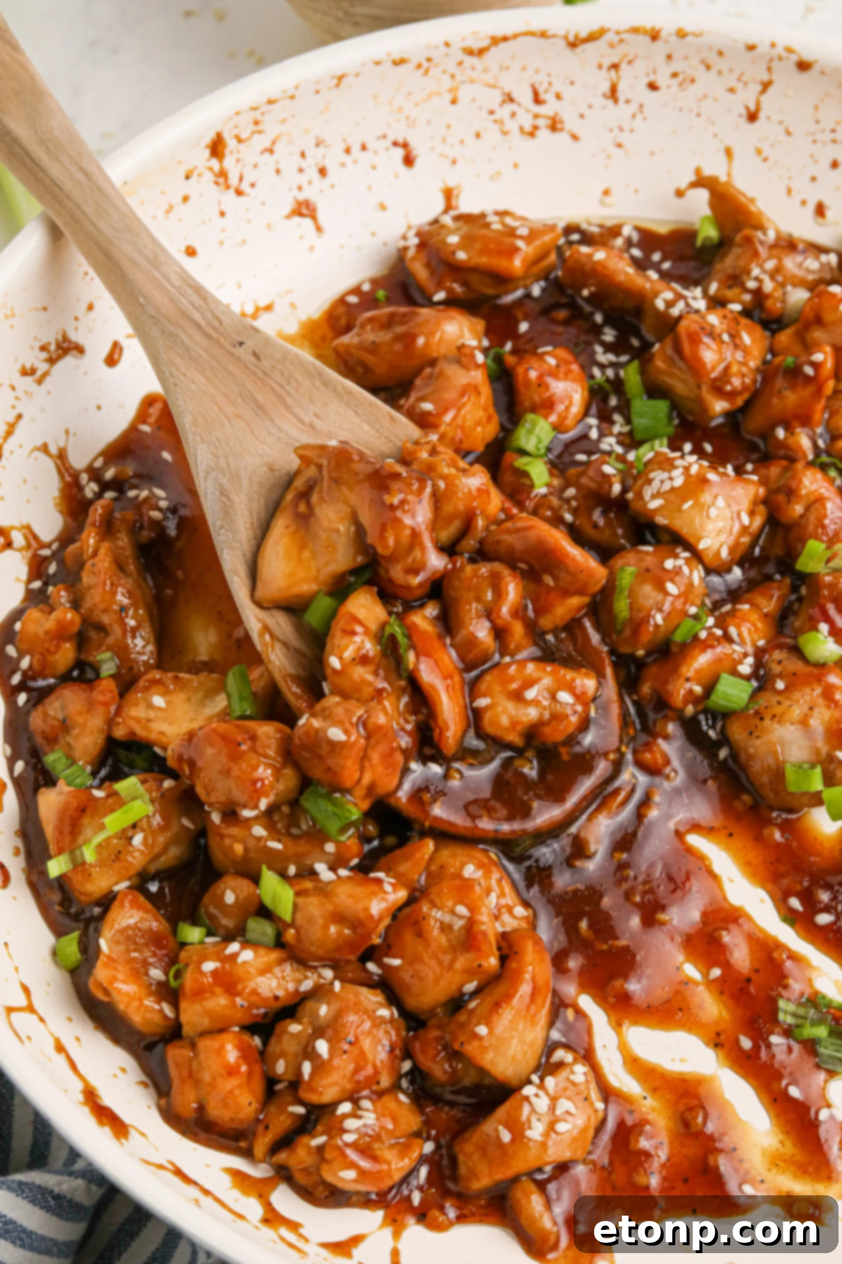 Bourbon Chicken close up in a skillet